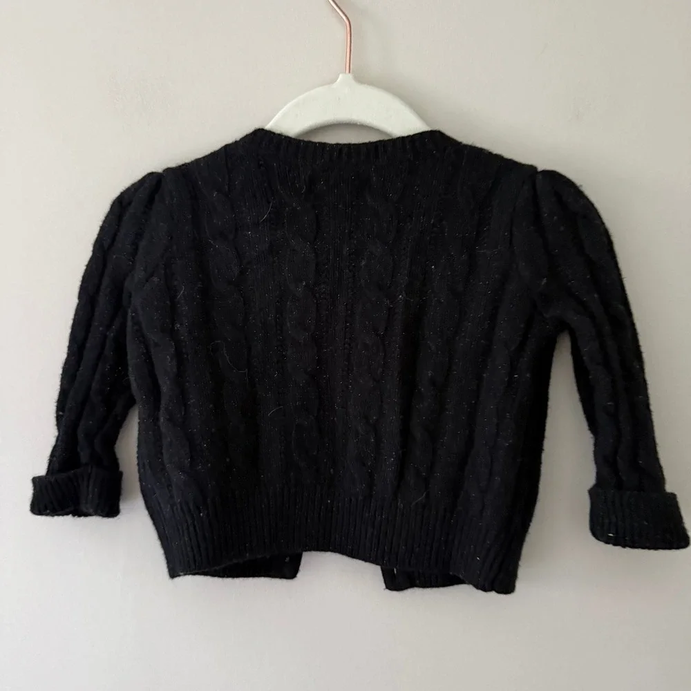 Ralph Lauren Baby Girl Black Cable Knit Shimmer Cardigan Silver Pony Logo 6M